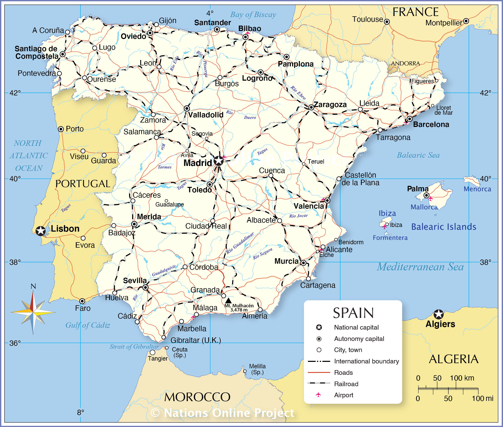 Large detailed old political and administrative map of Spain and Portugal  with relief, roads and cities - 1857, Spain, Europe, Mapsland