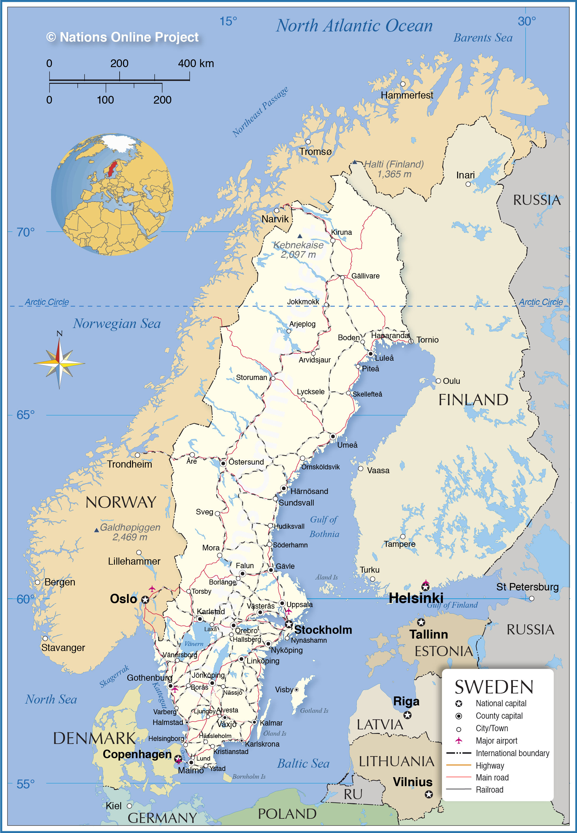 Political Map Of Sweden Nations Online Project