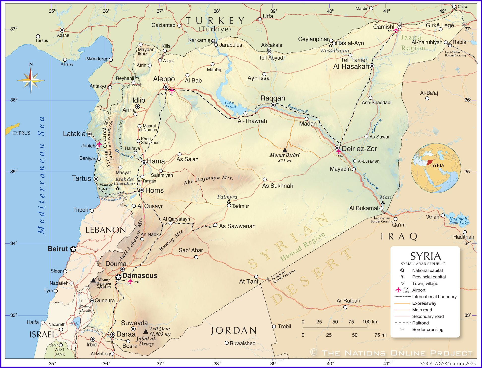 Topographic Map of Syria
