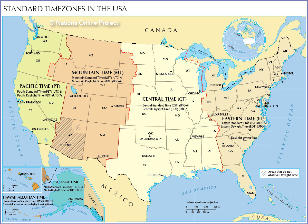 Time Zone Map of the United States - Nations Online Project