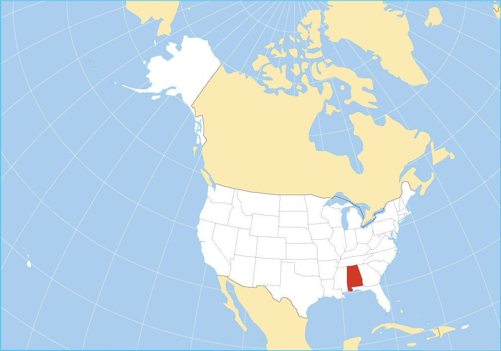 Location map of Alabama state USA