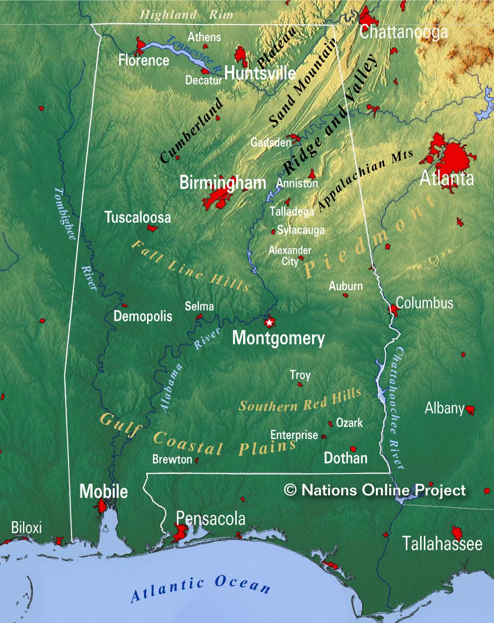 Map of Alabama State, USA - Nations Online Project