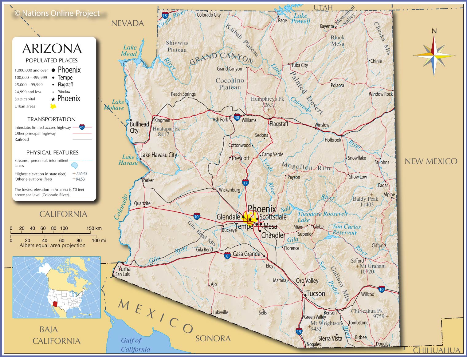 Map of the State of Arizona, USA Nations Online Project
