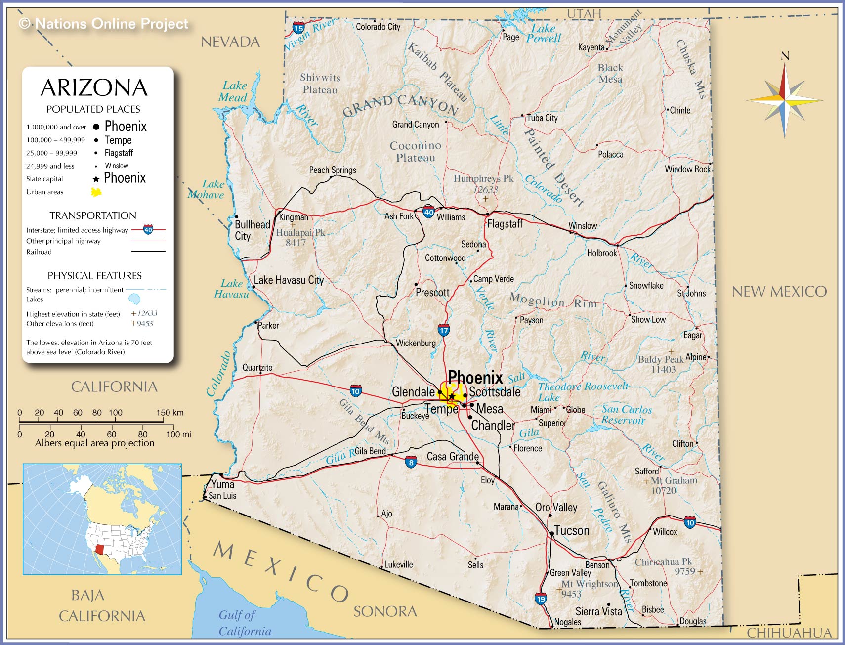 where is arizona on the map Map Of The State Of Arizona Usa Nations Online Project where is arizona on the map