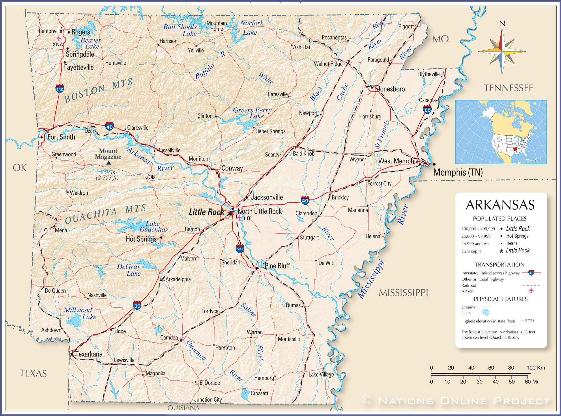 Printable Map Of Arkansas