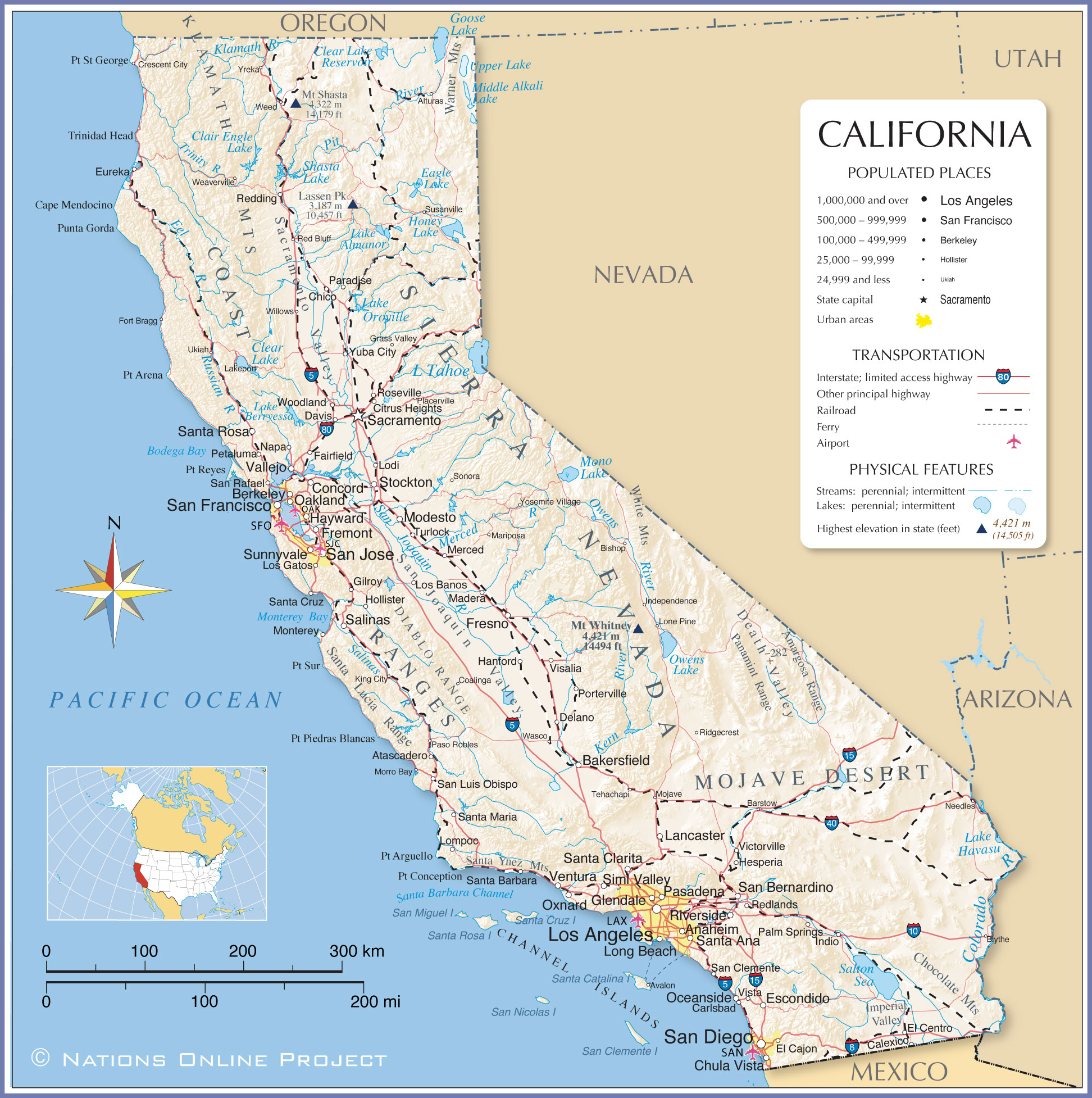 physical map of california landforms Map Of California State Usa Nations Online Project physical map of california landforms