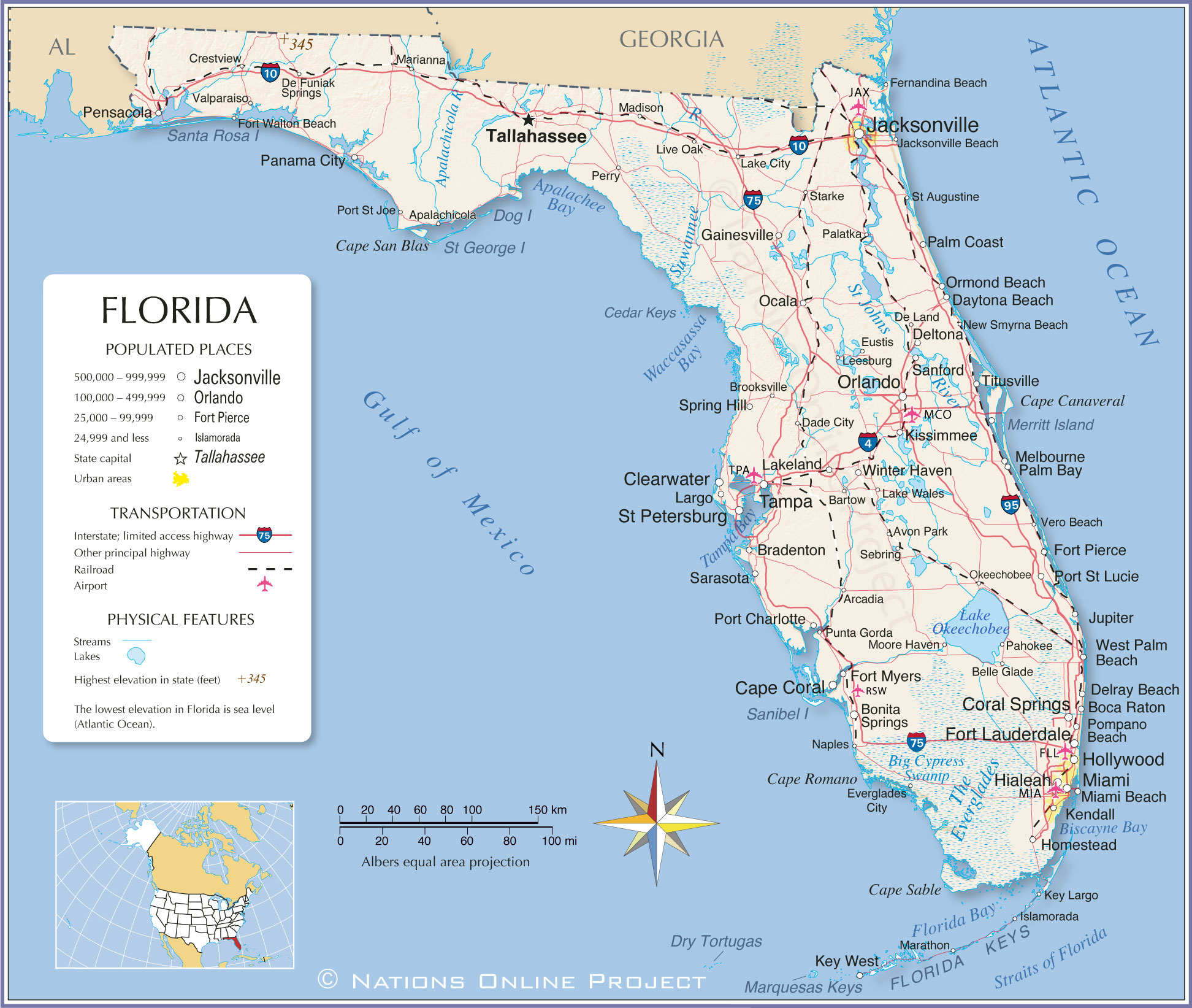 map of florida state, usa - nations online project