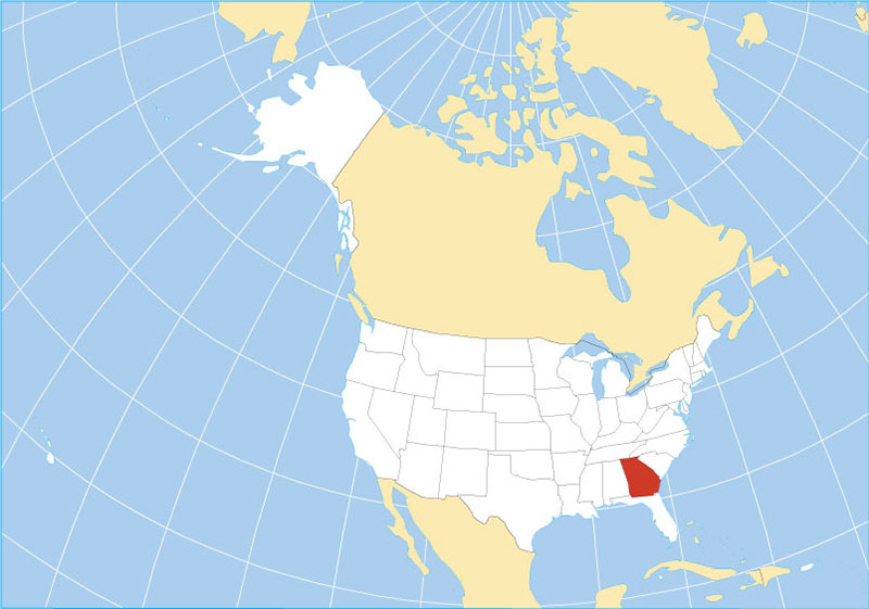 Location map of Georgia state USA