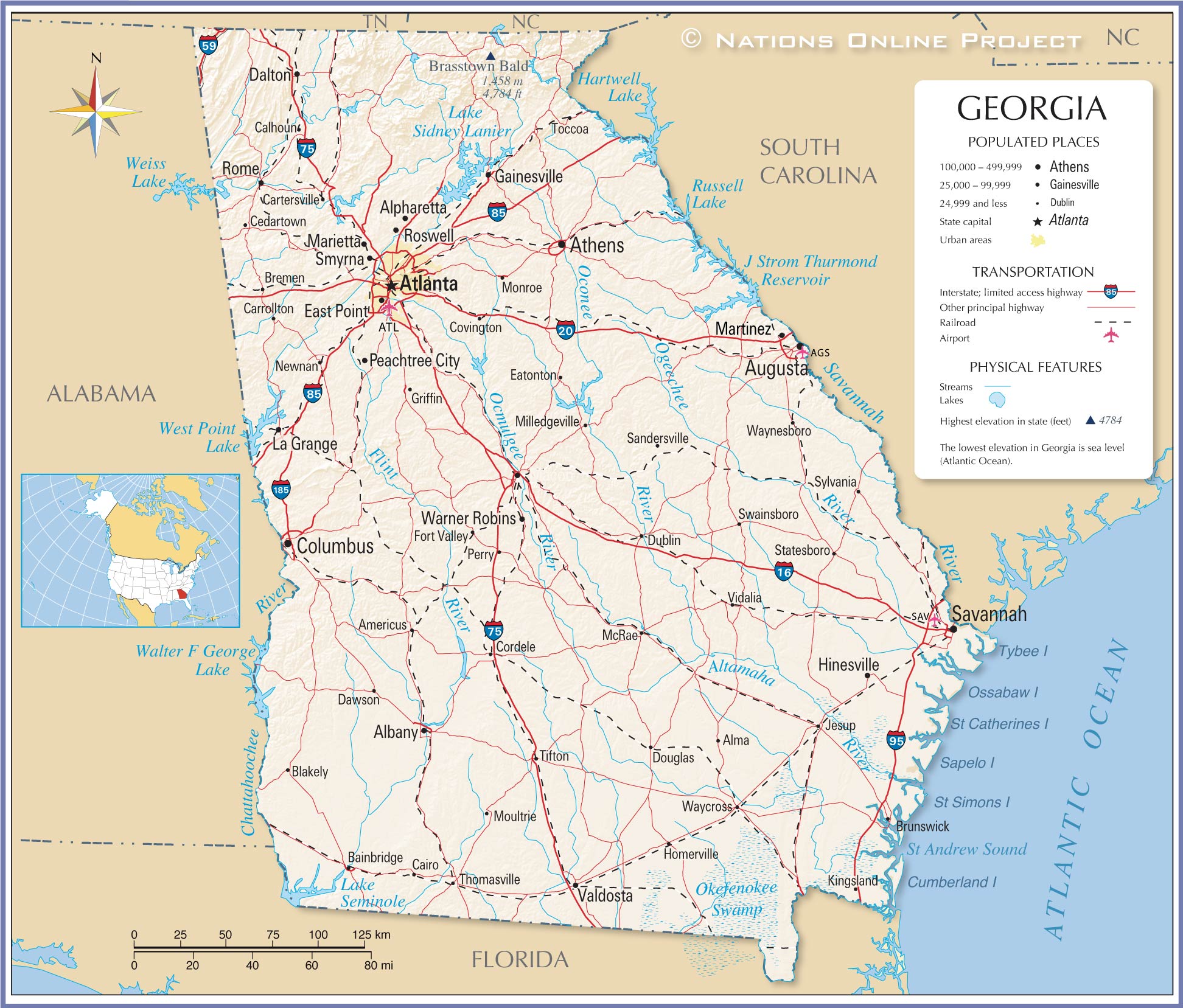 map of southeast georgia Map Of The State Of Georgia Usa Nations Online Project map of southeast georgia