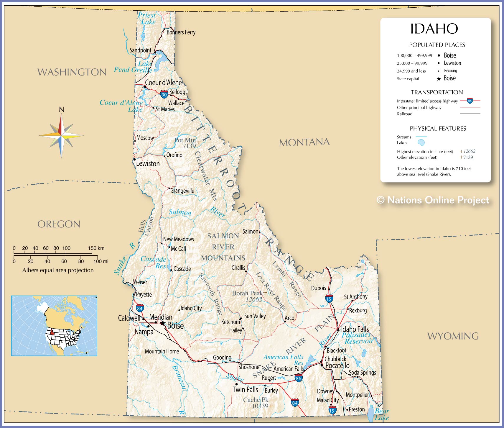 show me a map of idaho Map Of Idaho State Usa Nations Online Project