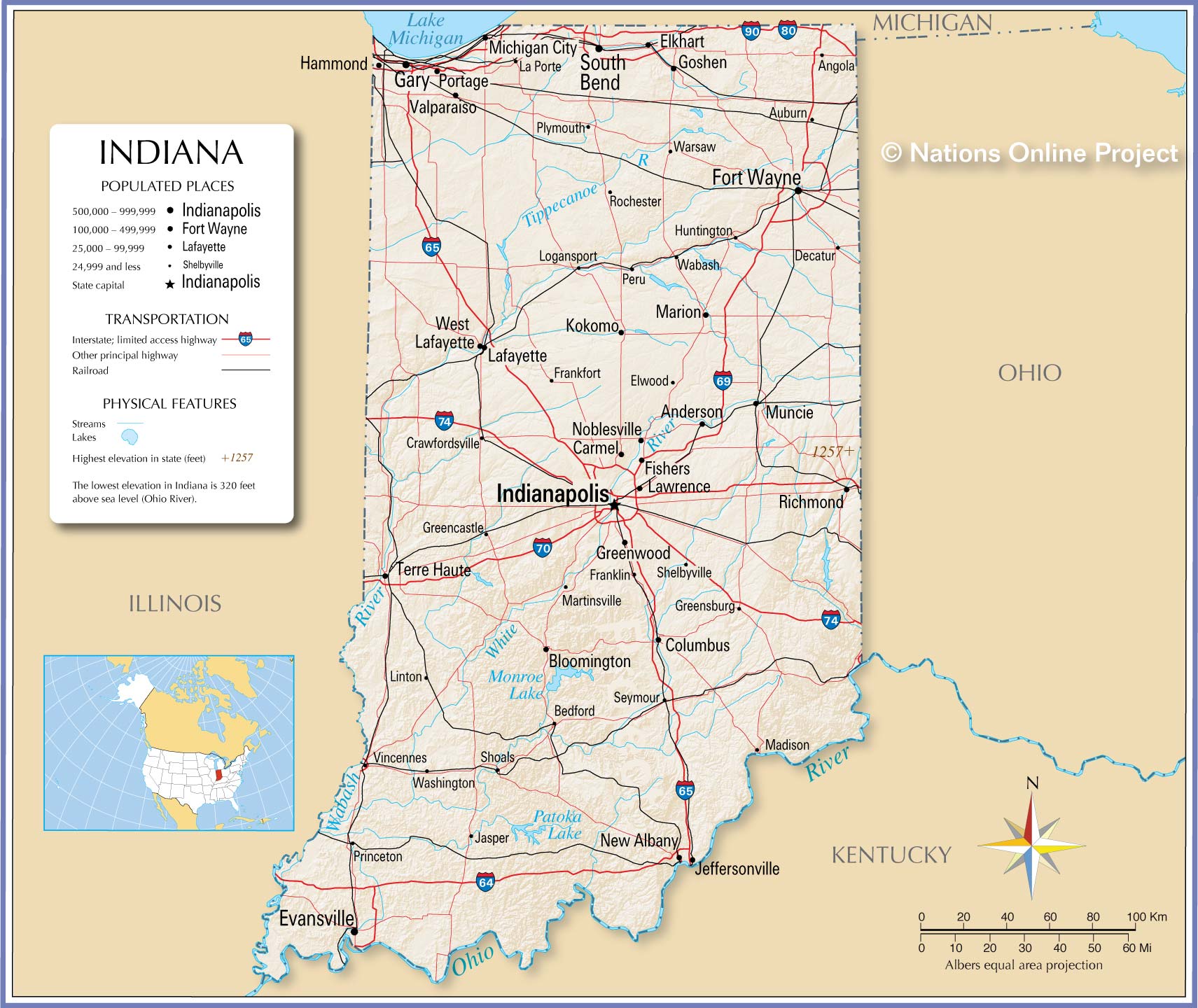 cities in indiana map Map Of The State Of Indiana Usa Nations Online Project cities in indiana map