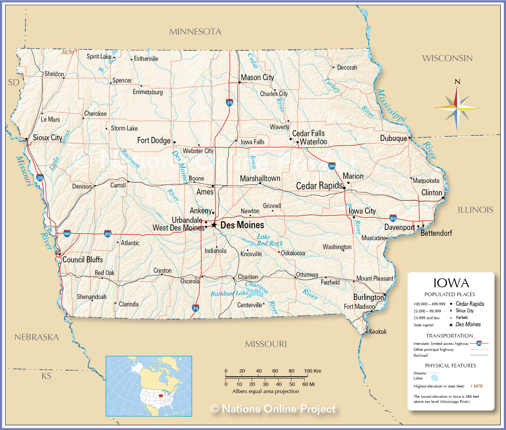 state of iowa map Map Of Iowa State Usa Nations Online Project