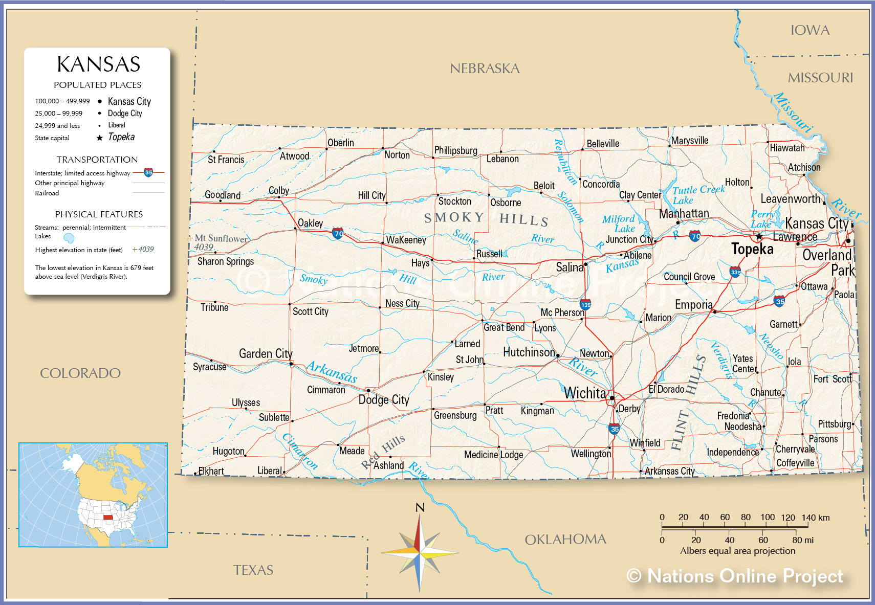 Map Of Kansas Towns Map of the State of Kansas, USA   Nations Online Project