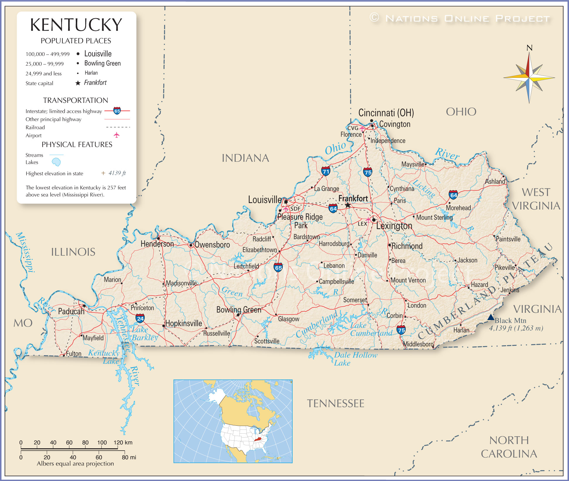 Map Of The State Of Kentucky Usa Nations Online Project