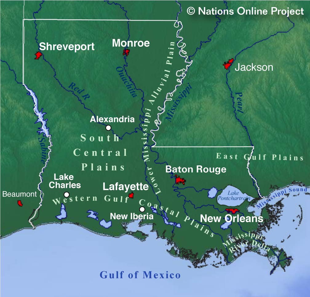 louisiana on us map Map Of The State Of Louisiana Usa Nations Online Project louisiana on us map