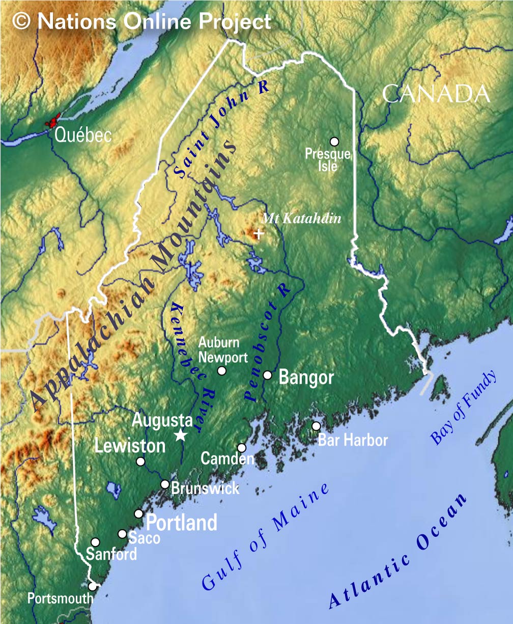 Maine Elevation Tints Map Wall Maps