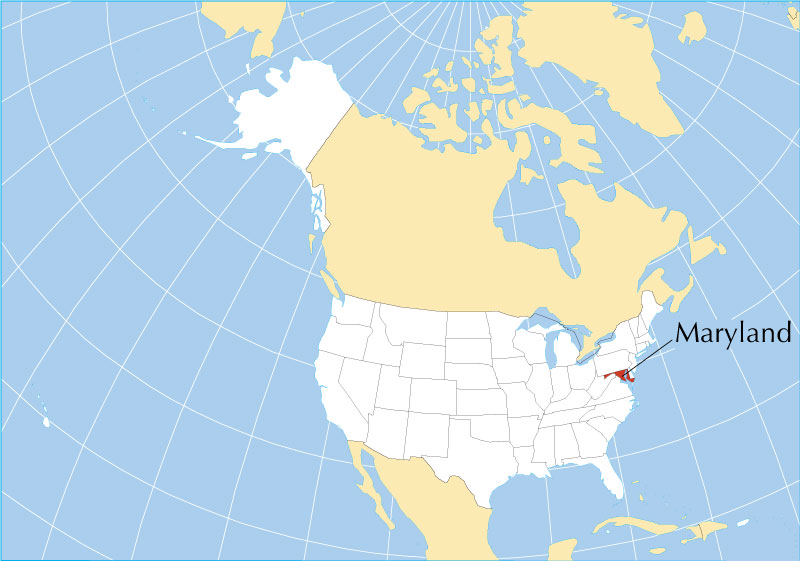 Location map of Maryland state USA