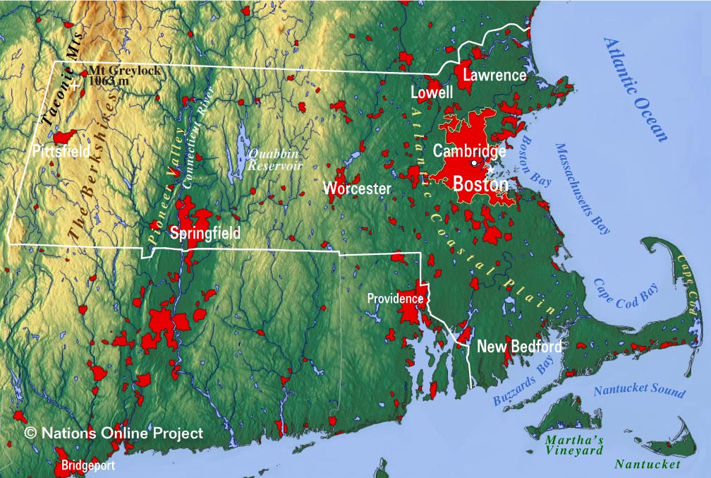 black and white political map of massachusetts