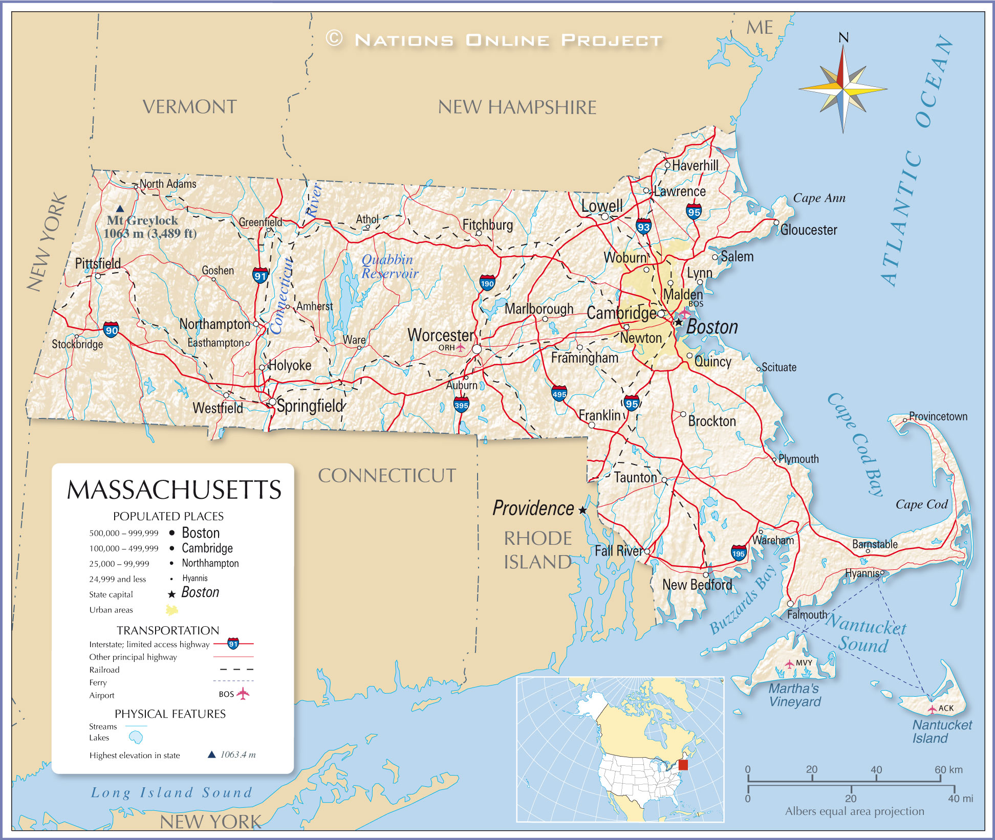 black and white political map of massachusetts