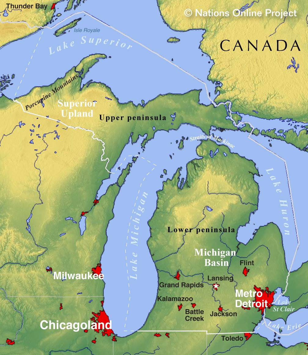 lake michigan on map Map Of The State Of Michigan Usa Nations Online Project lake michigan on map