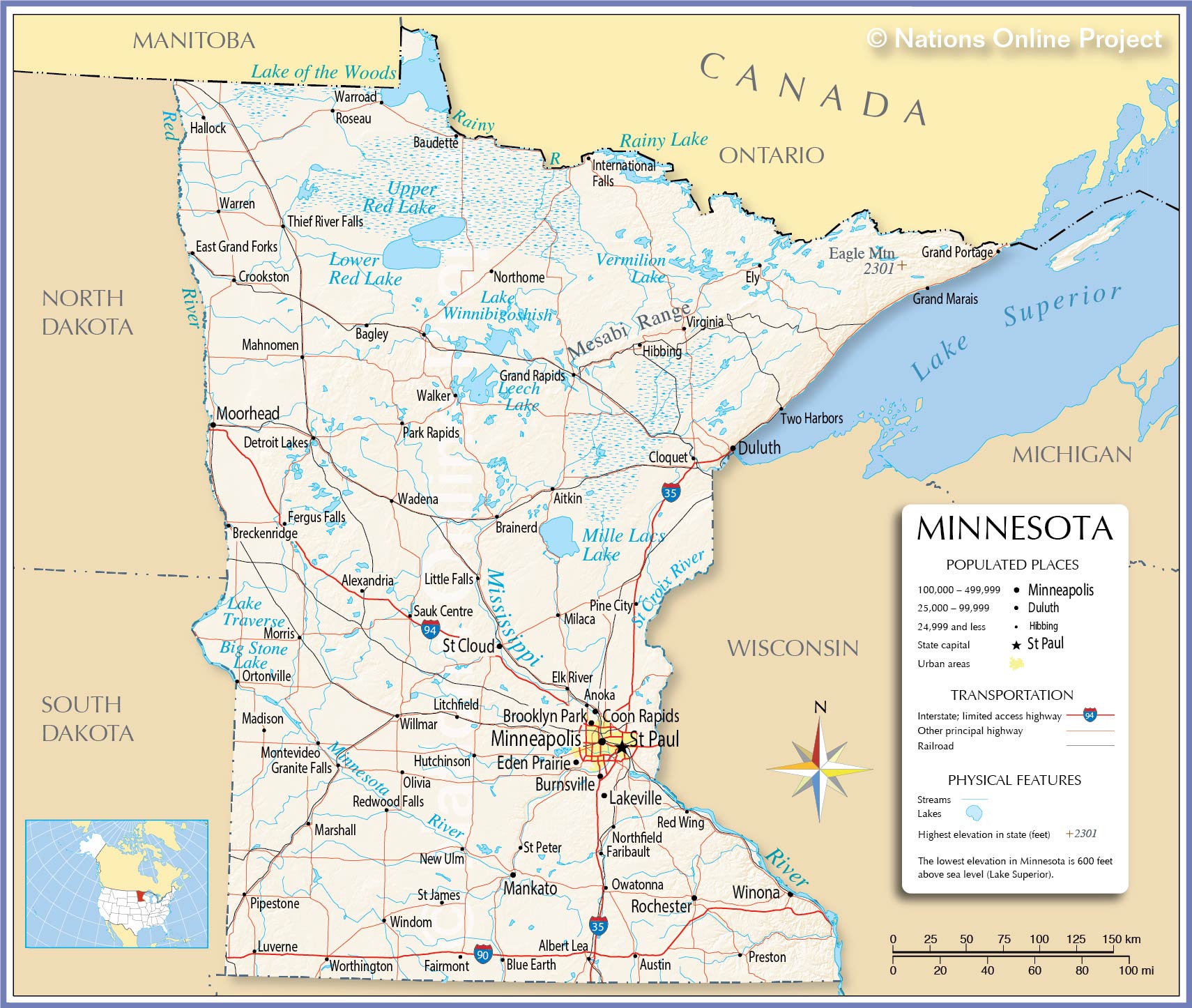 Map of the State of Minnesota, USA Nations Online Project