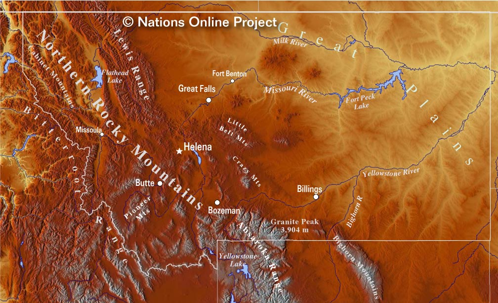 Montana Topographic Regions Map