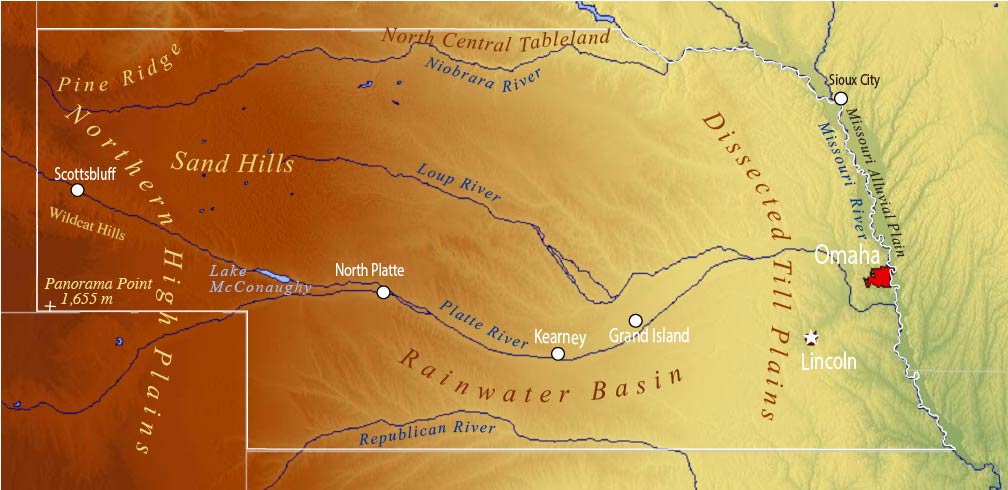 Nebraska Topographic Regions Map