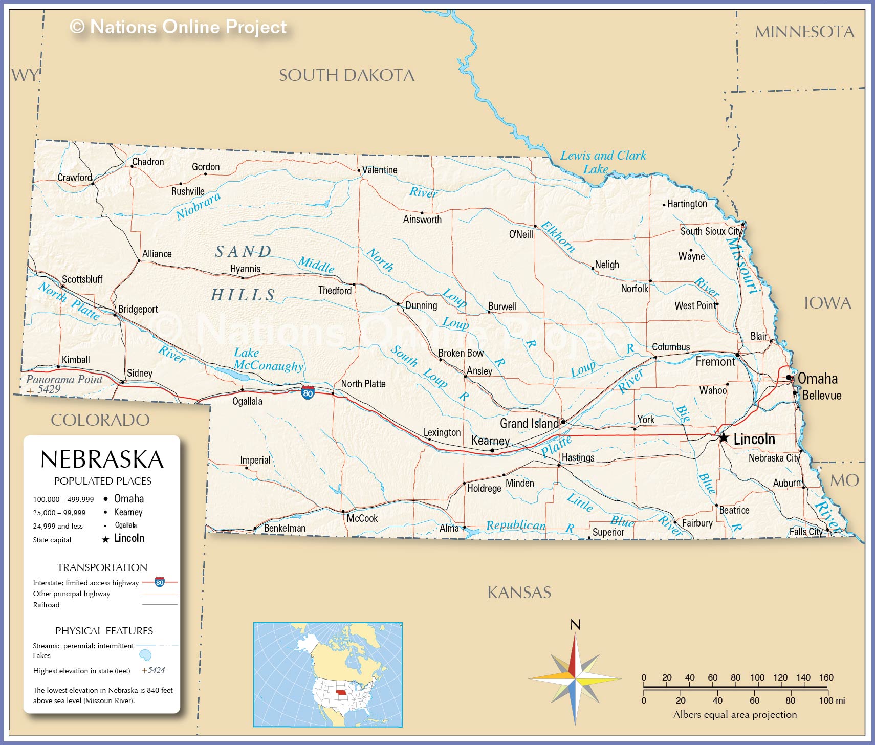 Map Of The State Of Nebraska Usa Nations Online Project