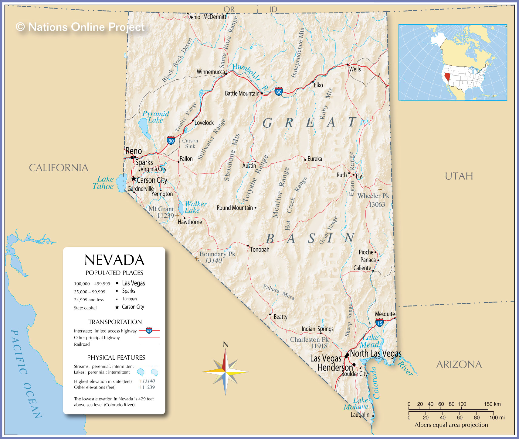 Map Of Nevada State Usa Nations Online Project