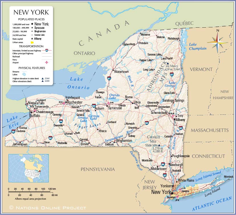 Map of the State of New York, USA - Nations Online Project