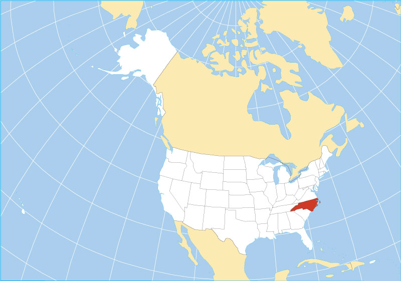 Location map of North Carolina state USA