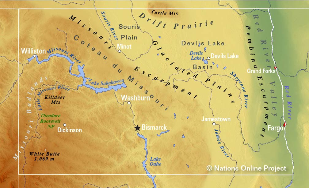 North Dakota's Topographic Regions Map