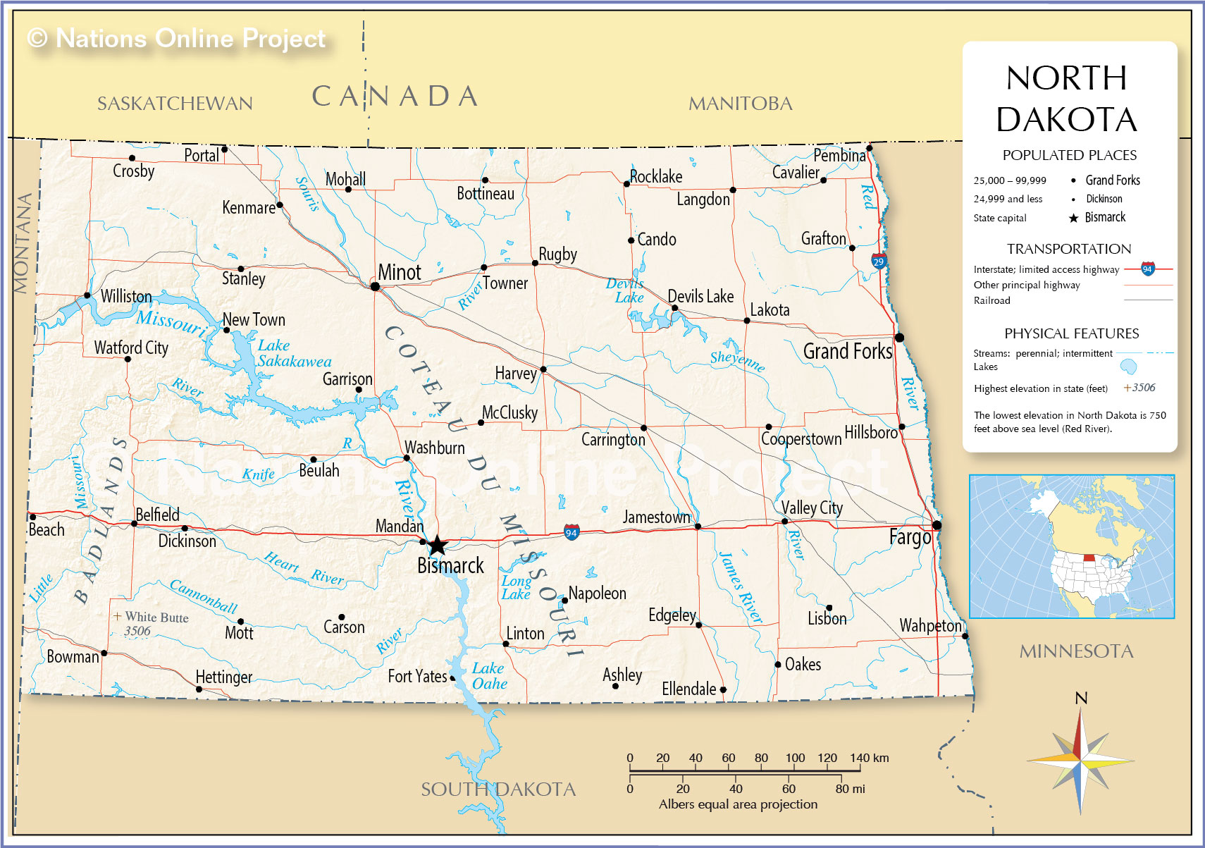 beulah north dakota map Map Of The State Of North Dakota Usa Nations Online Project beulah north dakota map