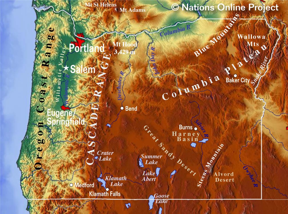 topographic map of oregon Map Of The State Of Oregon Usa Nations Online Project topographic map of oregon