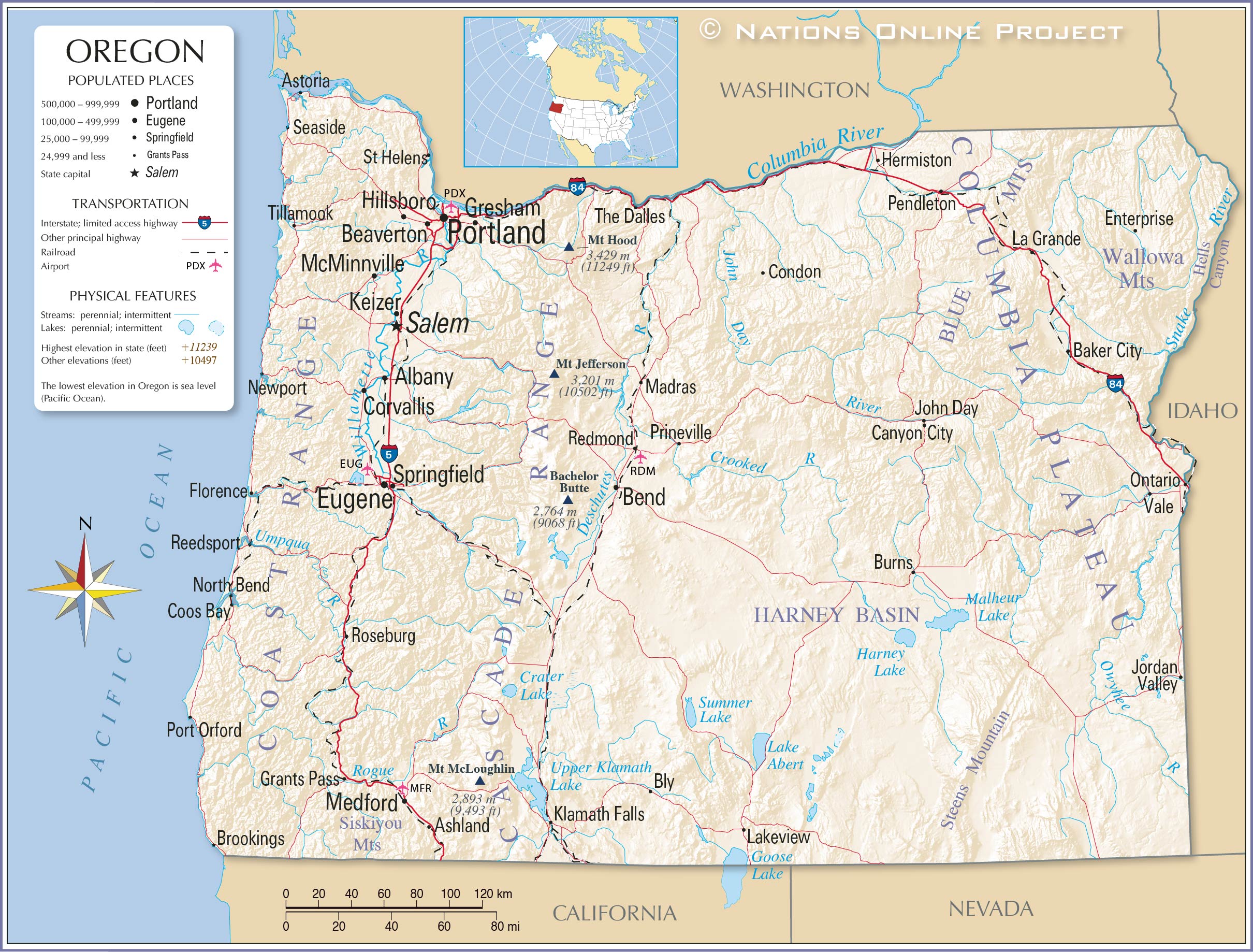 Map of the State of Oregon, USA Nations Online Project