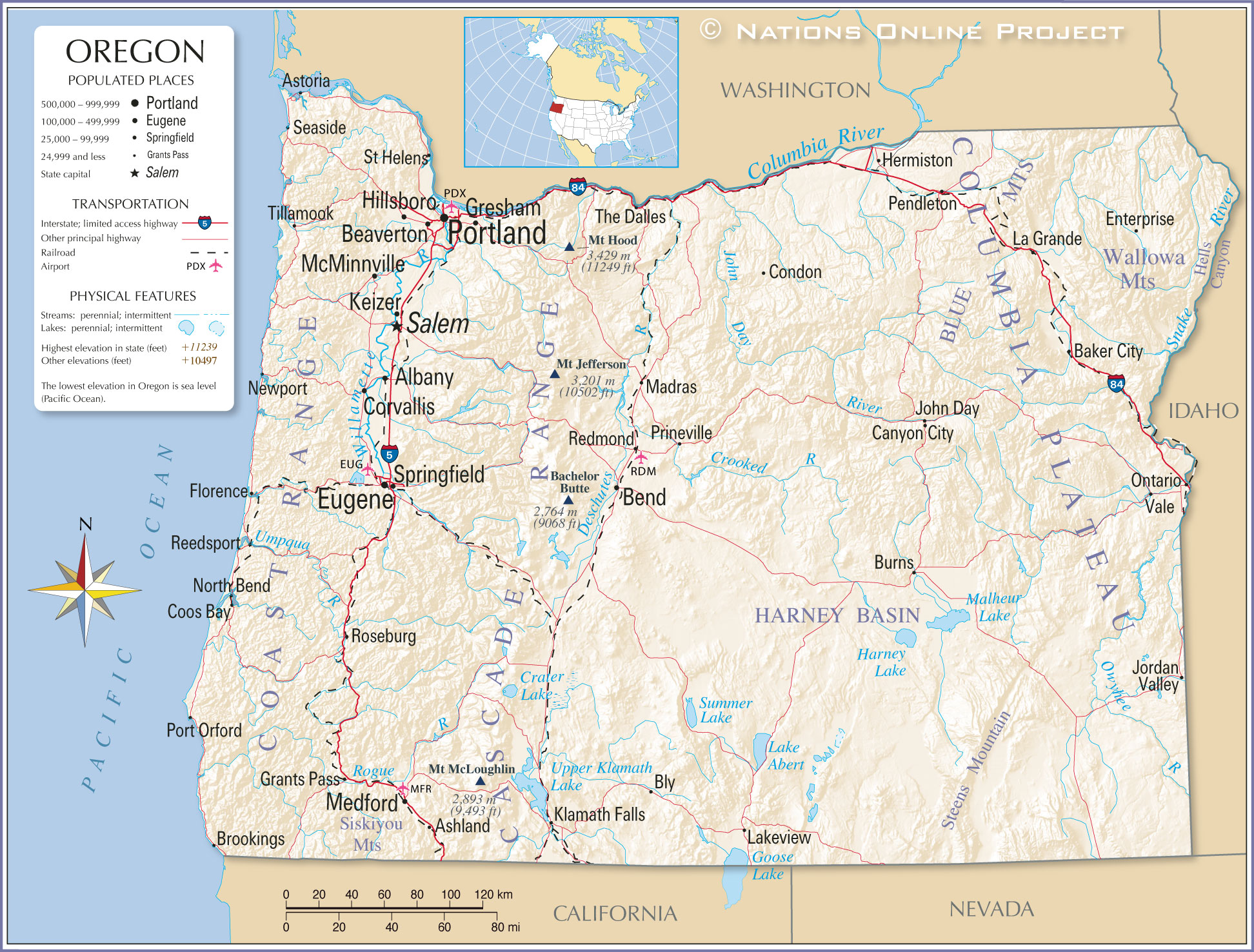 oregon on a map of usa Map Of The State Of Oregon Usa Nations Online Project oregon on a map of usa