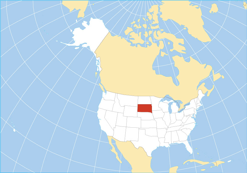 Location map of South Dakota state in the United States