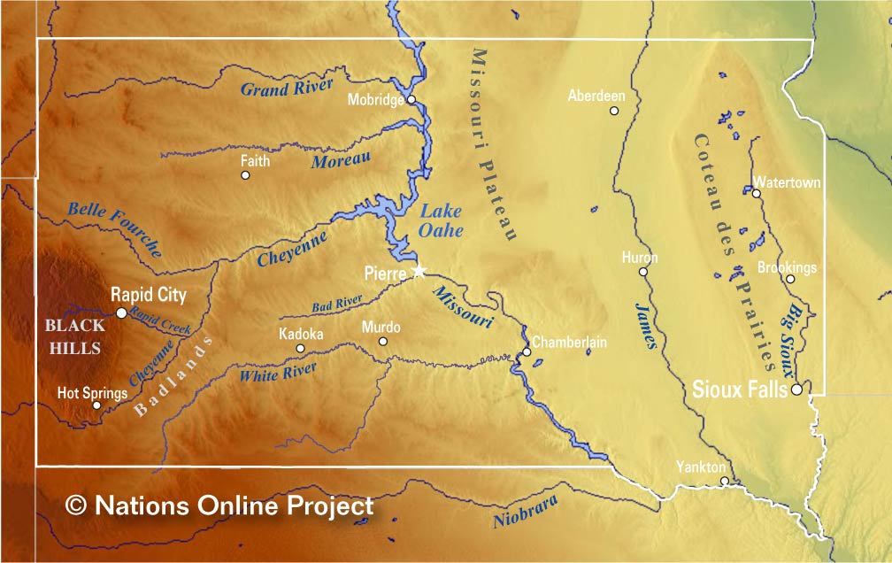 South-Dakota Topographic Regions Map