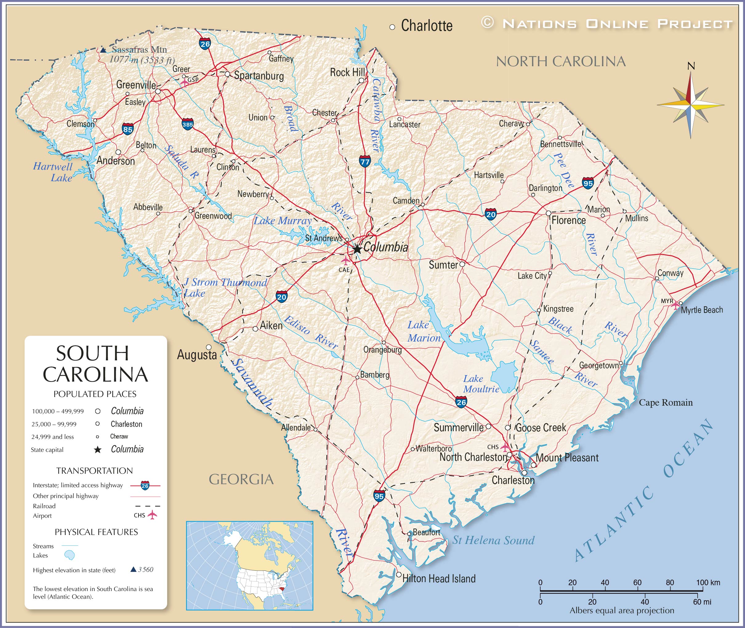 South Carolina Cities Map