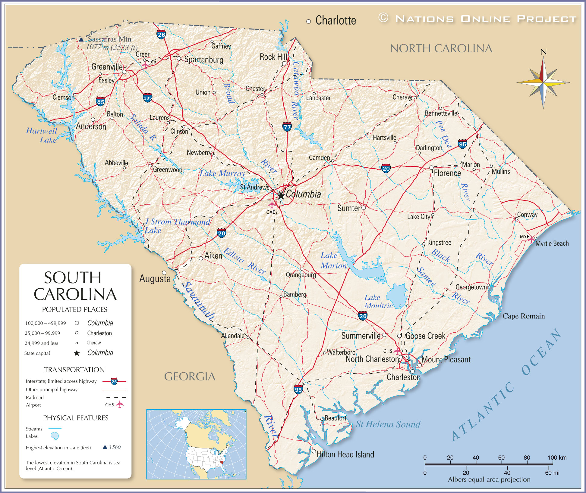 map of south carolina cities and lakes Map Of The State Of South Carolina Usa Nations Online Project map of south carolina cities and lakes