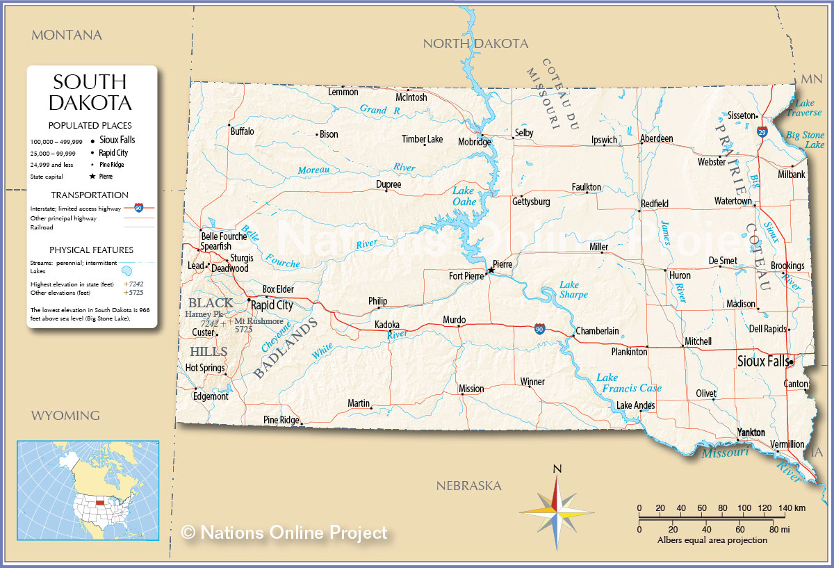 Map Of The State Of South Dakota Usa Nations Online Project