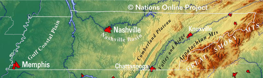 Reference Maps Of Tennessee Usa Nations Online Project