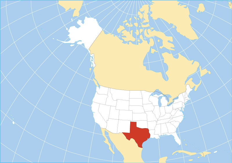 Location map of Texas in the United States (USA)