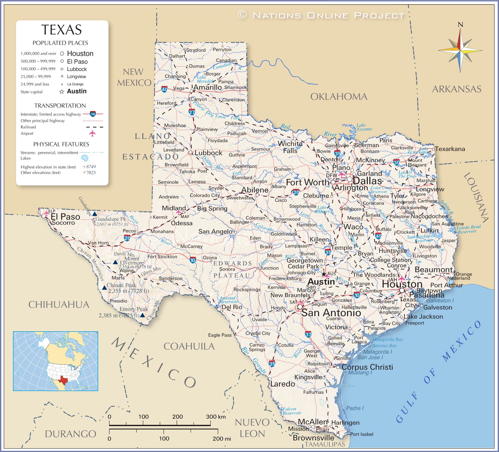 Reference Map of Texas, USA