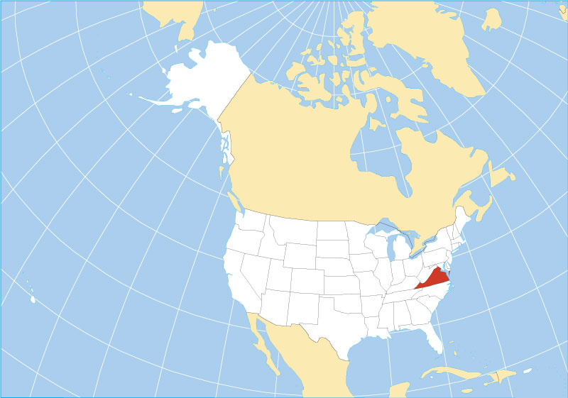 Location map of Virginia state USA