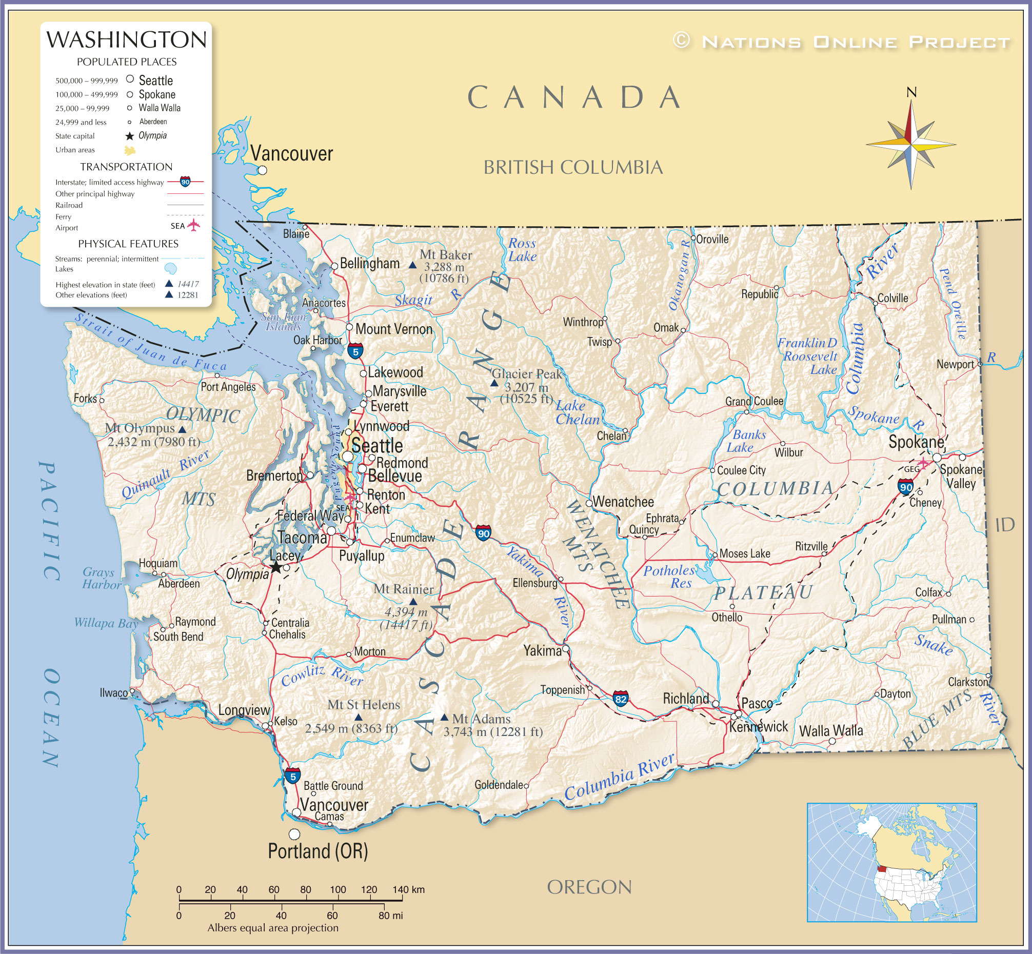 Eastern Washington Map With Cities Map of Washington State, USA   Nations Online Project