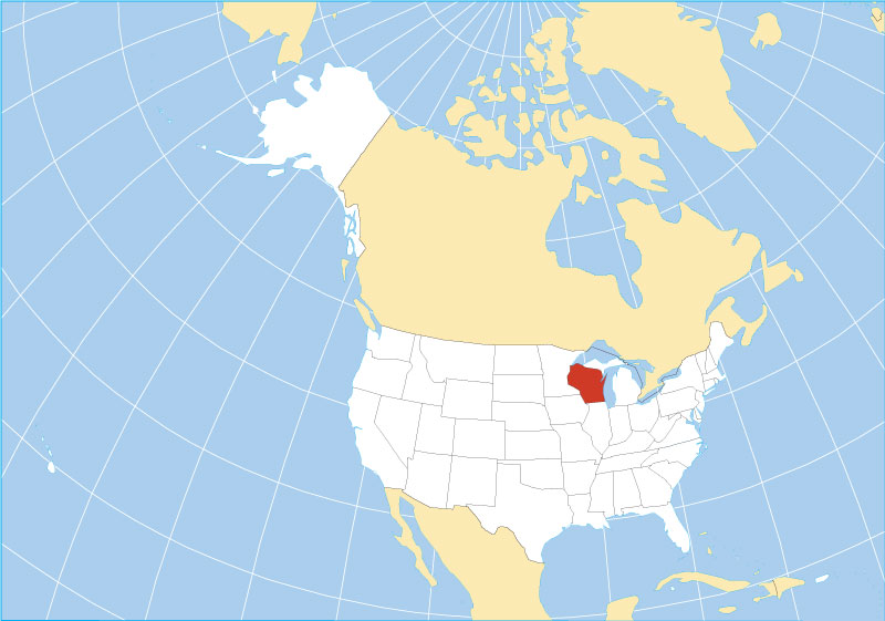 Location map of Wisconsin state USA