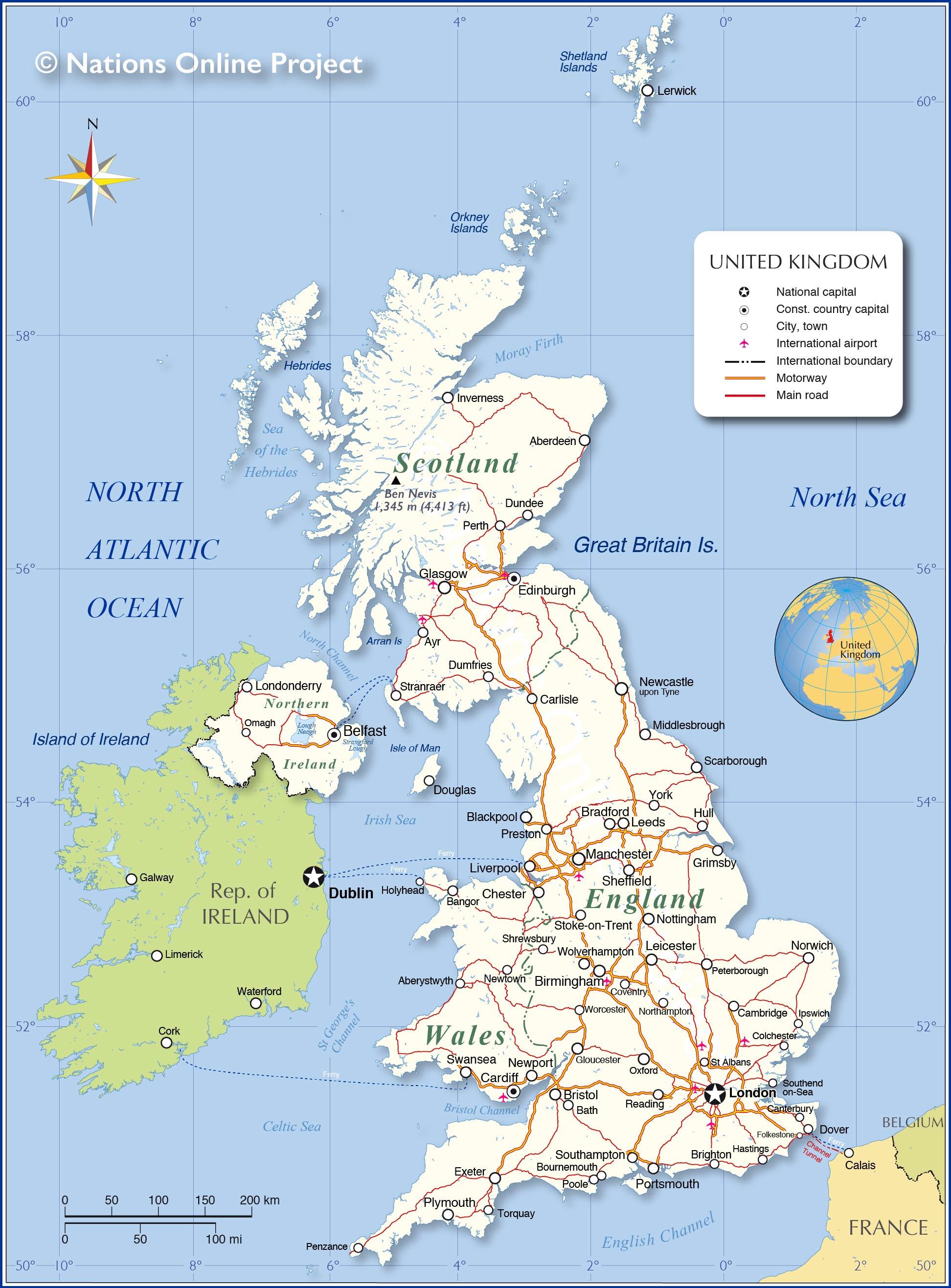 Political Map of the United Kingdom, England, Scotland, and Wales, and Northern Ireland