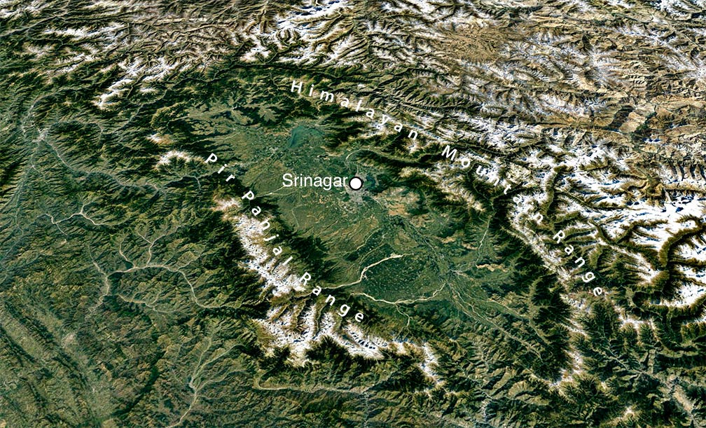 Vale of Kashmir topography map