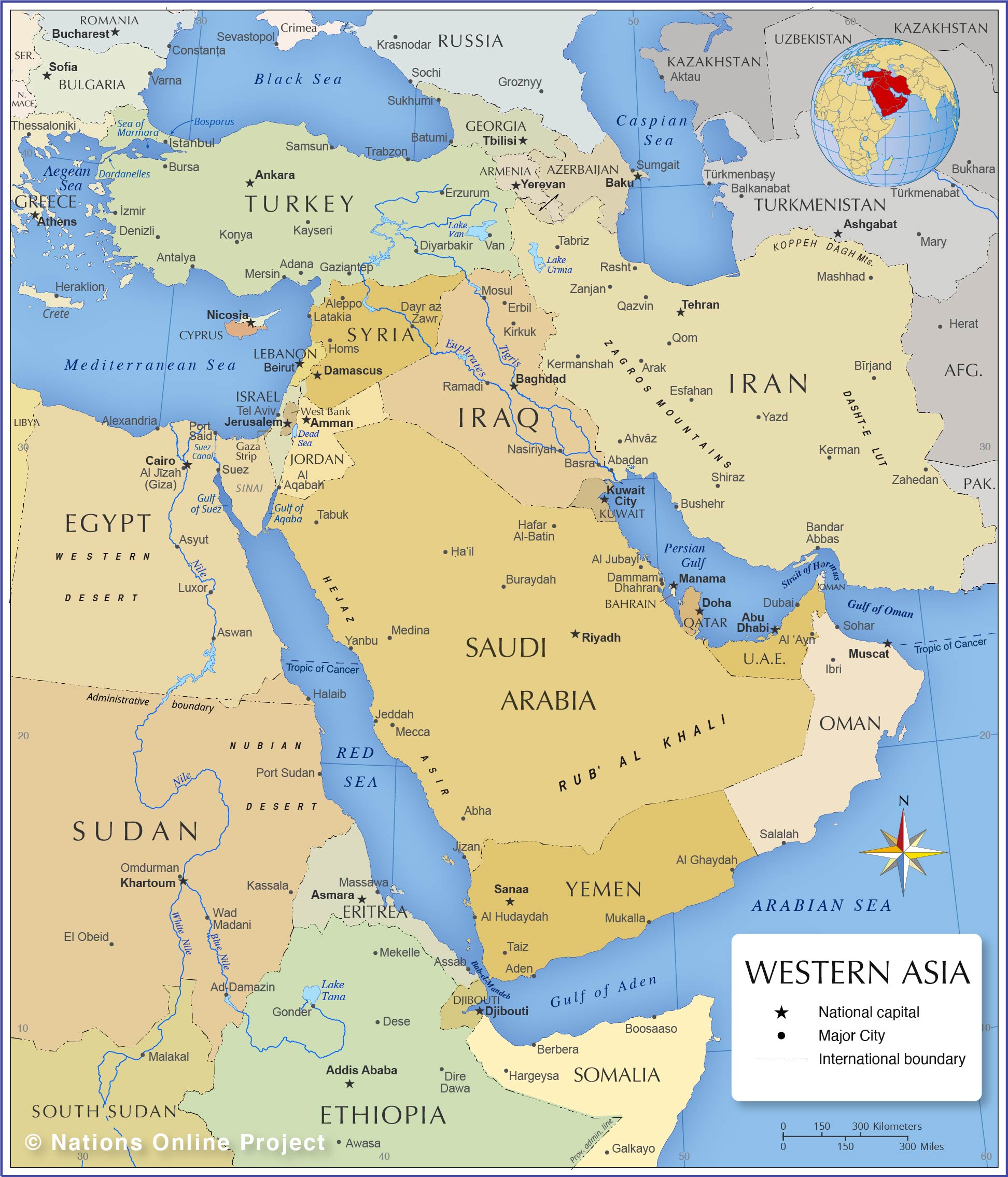 Political Map of Western Asia, the Middle East, and the Arabian Peninsula